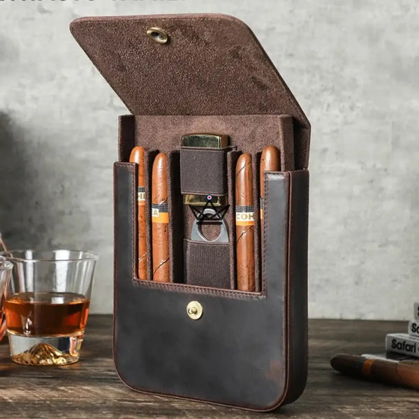 Étui à cigares en cuir personnalisable - Voyageur Quad -  - etui cigare personnalisable - Cadeau, Noël, Anniversaire, Original, Fête des pères, fête des mères - Atelier Atypique