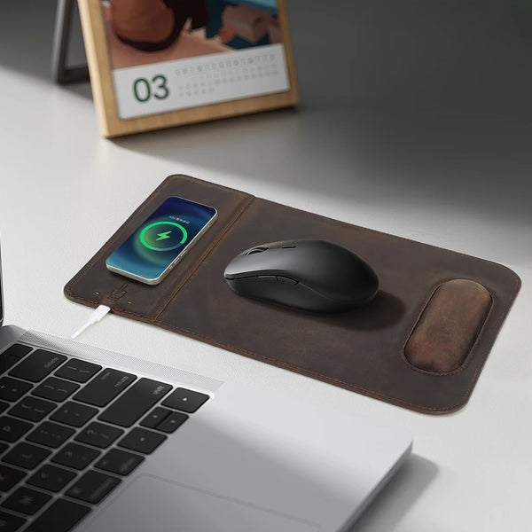 Tapis de souris personnalisable en cuir avec chargeur Sans Fil - Voyageur Magellan