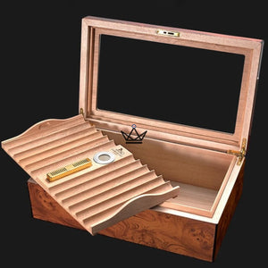 Cave à cigares Prince Arthur Deluxe — laqué extérieur, cèdre intérieur, 50 cigares, hygromètre & humidificateur inclus - [] - Cave à cigare - Cadeau, Noël, Anniversaire, Original, Fête des pères, fête des mères - Atelier Atypique