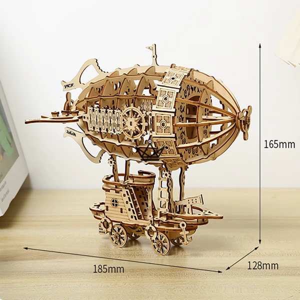 Puzzle 3D en bois dirigeable steampunk sur chariot à construire - ZÉPHYRE