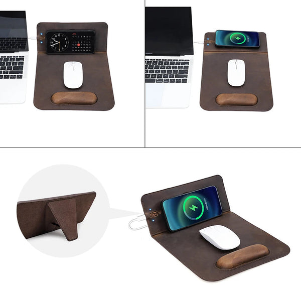 Tapis de souris personnalisable en cuir avec chargeur Sans Fil - Voyageur Magellan
