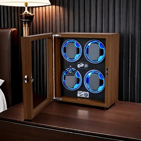 Big Woody's watchwinder voor automatische horloges — 4 horloges, hout, 5 standen | Zwart & Rood