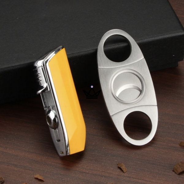 Pack Briquet et Coupe-Cigare COHIBA - HOUDINI débutant cadeau homme anniversaire fete des pere jaune
