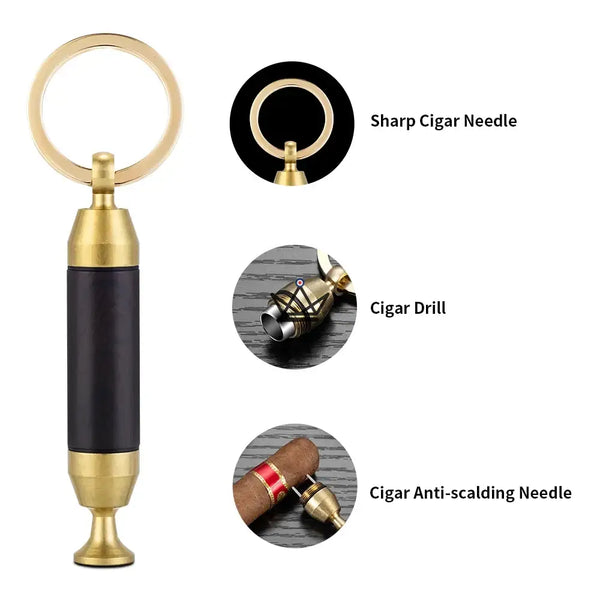 Gouden 2-in-1 sigarenboor sleutelhanger met naald — SCEPTRE – 6/9