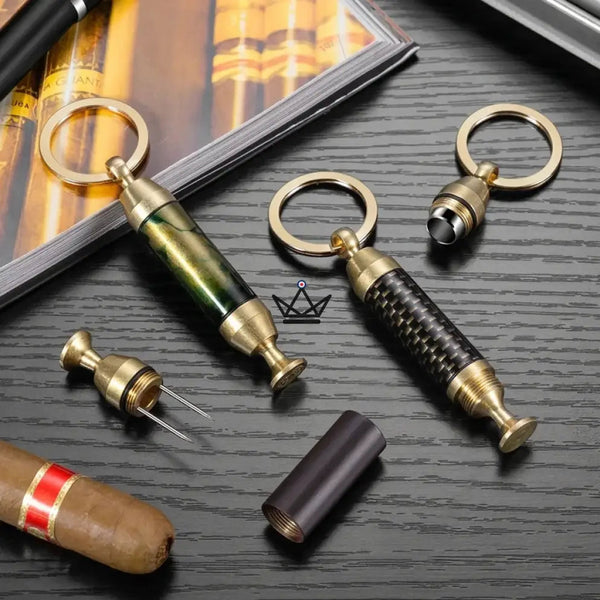 Gouden 2-in-1 sigarenboor sleutelhanger met naald — SCEPTRE, Gemarmerd groen