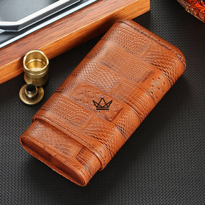 Étui à cigares Krodilos — cuir véritable motif croco, cèdre espagnol, 3 cigares 22 mm, Noir ou Marron - [] - etui cigare - Cadeau, Noël, Anniversaire, Original, Fête des pères, fête des mères - Atelier Atypique