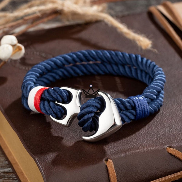 Bracelet ancre - Neptune bleu marine cordon