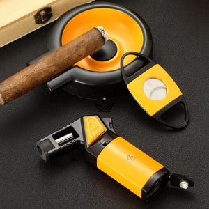 Coffret Amateur de Cigare RITUS FUMI — Briquet Torche + Cendrier + Coupe-Cigare Acier Inox - ["maj-filtre"] - coffret cigare - Cadeau, Noël, Anniversaire, Original, Fête des pères, fête des mères - Atelier Atypique
