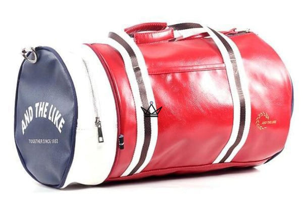 sac de sport vintage cuir fred perry style rouge bleu