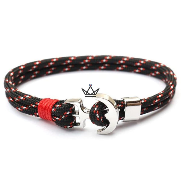 Bracelet ancre - Neptune cordon filé noir rouge